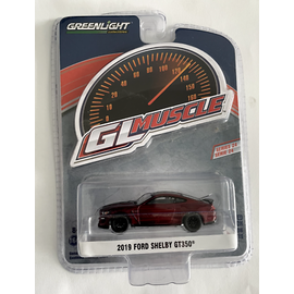 GREENLIGHT COLLECTIBLES GLC 13290-E 2019 Ford Shelby GT350 in Ruby Red with Black Stripes 1/64 die-cast