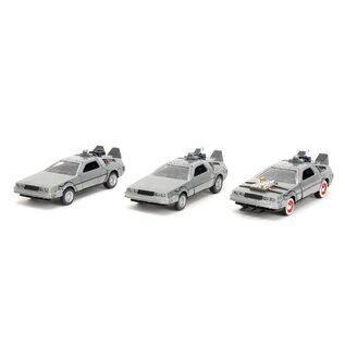 JADA TOYS JAD 33399 Jada 1/32 "Hollywood Rides" Back to The Future Time Machine 3-Pack: Part I, Part II, Part III