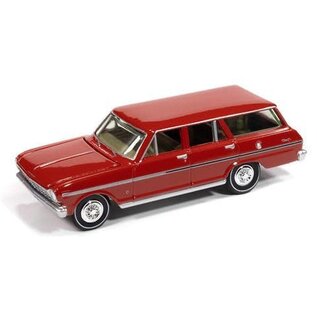 AUTOWORLD AW 07426 1963 CHEVY II NOVA 400 WAGON RIVERSIDE RED 1/64 DIE-CAST