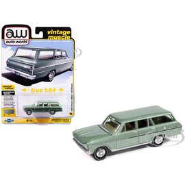 AUTOWORLD AW 07429 1963 CHEVY II NOVA 400 WAGON LAUREL GREEN 1/64 DIE-CAST
