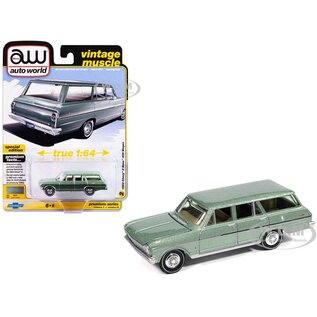 AUTOWORLD AW 07429 1963 CHEVY II NOVA 400 WAGON LAUREL GREEN 1/64 DIE-CAST