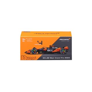 BURAGO BUR 18-38215 Bburago 1/43 F1 McLaren MCL38 w/ helmet (2024) - Norris #4