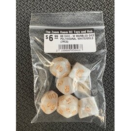 BB DICE-W MARBLED DICE POLYHEDRAL WHITE/GOLD (7PCS)