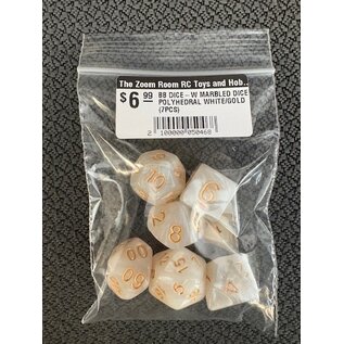 BB DICE-W MARBLED DICE POLYHEDRAL WHITE/GOLD (7PCS)