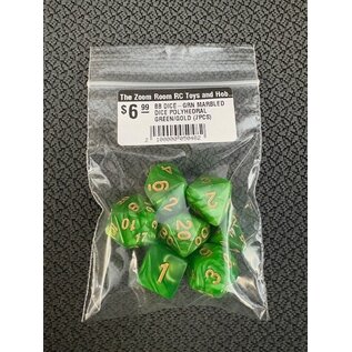 BB DICE-GRN MARBLED DICE POLYHEDRAL GREEN/GOLD (7PCS)
