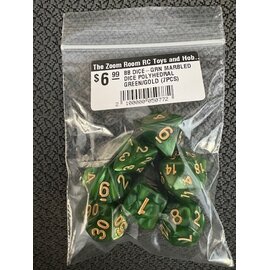 BB DICE-GRN MARBLED DICE POLYHEDRAL GREEN/GOLD (7PCS)