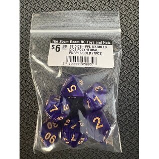 BB DICE-PPL MARBLED DICE POLYHEDRAL PURPLE/GOLD (7PCS)