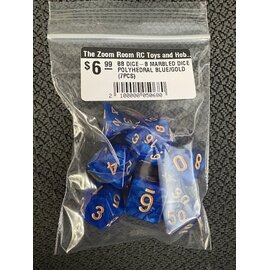 BB DICE-B MARBLED DICE POLYHEDRAL BLUE/GOLD (7PCS)