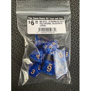 BB DICE-B MARBLED DICE POLYHEDRAL BLUE/GOLD (7PCS)