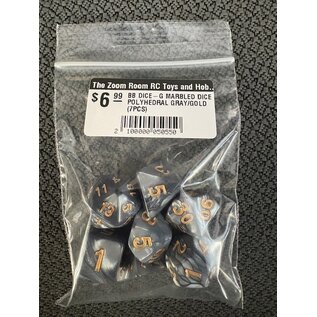 BB DICE-G MARBLED DICE POLYHEDRAL GRAY/GOLD (7PCS)