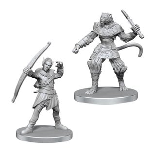 WIZKIDS WK 97582 Pathfinder Battles Deep Cuts Unpainted Miniatures: Elf Hunter & Catfolk Bandit