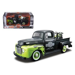 MAISTO MAI 32171 1948 FORD F-1 PICKUP BLK/GRN / 1948 FL PANHEAD BLK/GRN 1/24 DIE-CAST HARLEY DAVIDSON