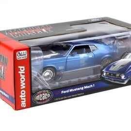 AUTOWORLD AW 1335 1971 FORD MUSTANG MACH 1 SILVER BLUE METALLIC 1/18 DIE-CAST