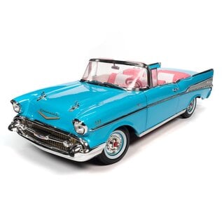AUTOWORLD AW SS135 1957 CHEVY BEL AIR CONVERTIBLE (BARBIE) BRILLIANT TURQUOISE 1/18 DIE-CAST