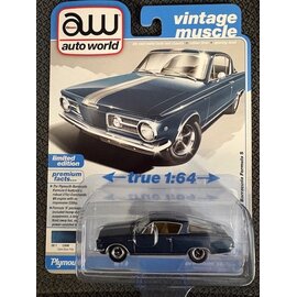 AUTOWORLD AW 07663B 1965 PLYMOUTH BARRACUDA FORMULA S DARK BLUE POLY 1/64 DIE-CAST
