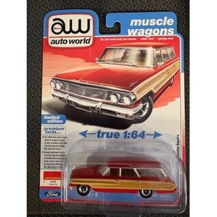 AUTOWORLD AW 07661B 1964 FORD COUNTRY SQUIRE POPPY RED POLY 1/64 DIE-CAST