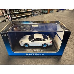 AA 28032 PORSCHE 911 GT3 RS 2004 WHITE WITH BLUE STRIPE ON TWO SIDE 1/64 DIE-CAST