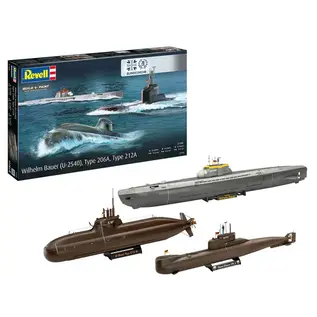 REVELL GERMANY REV 05186 70 YEARS BUNDESWEHR WILHELM BAUER (U-2540), TYPE 206A, TYPE 212A 1/144 PLASTIC MODEL