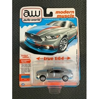 AUTOWORLD AW 06764 2017 FORD MUSTANG GT TRIBUTE EDITION INGOT SILVER AND PETTY BLUE 1/64 DIE-CAST