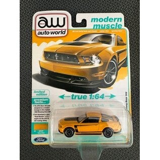 AUTOWORLD AW 07358 2012 FORD MUSTANG BOSS 302 YELLOW BLAZE 1/64 DIE-CAST