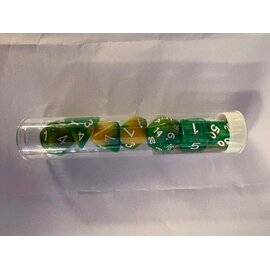 BB DICE-GRN/YEL MARBLED DICE POLYHEDRAL GREEN/YELLOW/WHITE (7PCS)