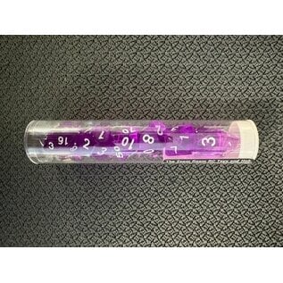 BB DICE-PRP TRANSPARENT DICE POLYHEDRAL PURPLE/WHITE (7PCS)