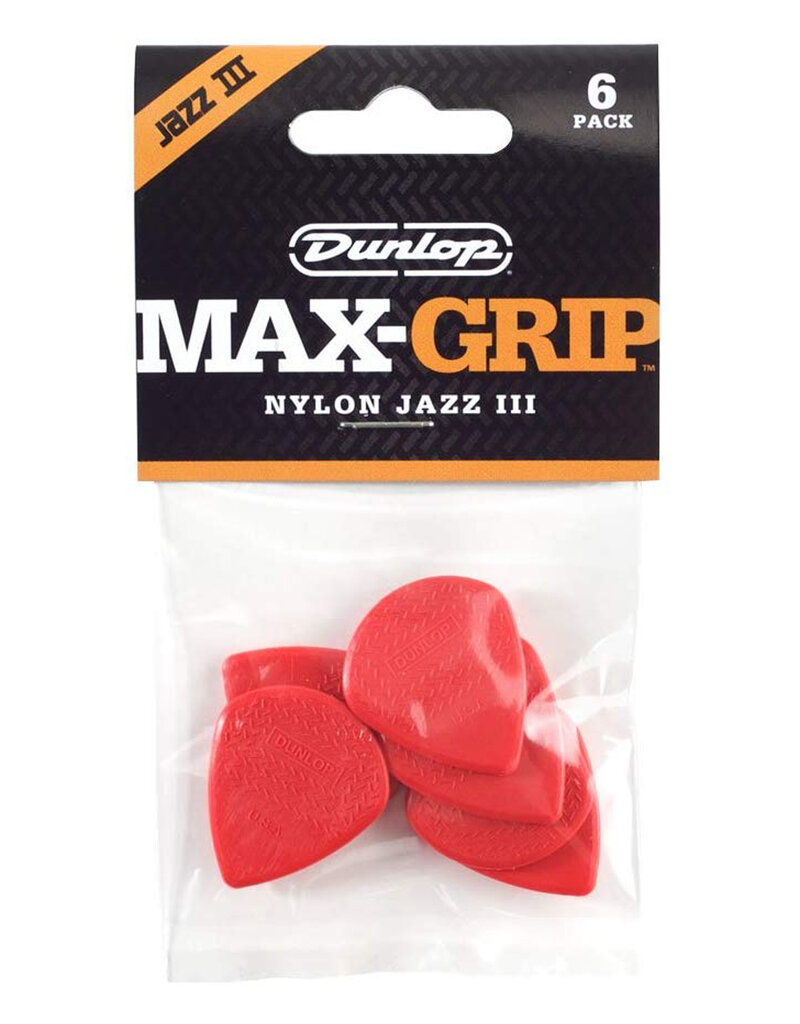 Dunlop Dunlop 471P3N Nylon Max-Grip Jazz III Red Guitar Picks 6-Pack