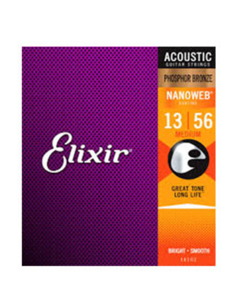 Elixir Elixir Strings 16102 Nanoweb Phosphor Bronze Acoustic Guitar Strings -.013-.056 Medium