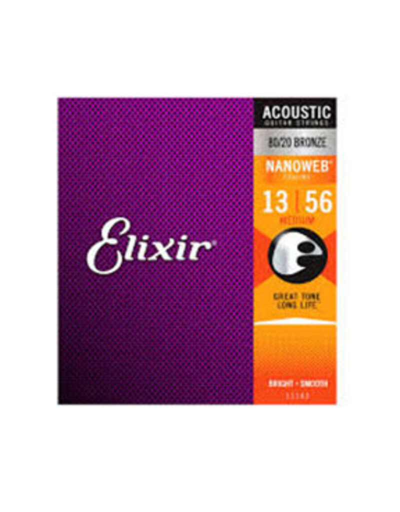 Elixir Elixir Strings 11102 Nanoweb 80/20 Acoustic Guitar Strings -.013-.056 Medium
