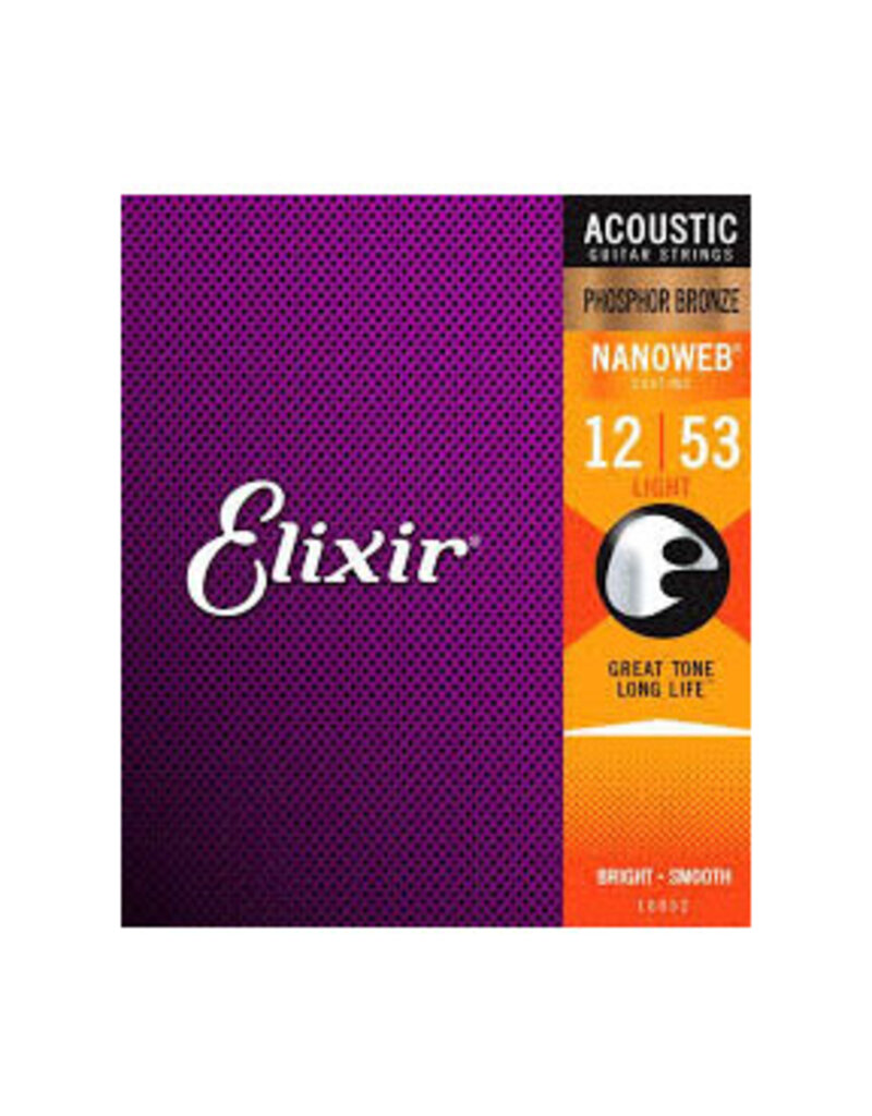 Elixir Elixir Strings 16052 Nanoweb Phosphor Bronze Acoustic Guitar Strings -.012-.053 Light