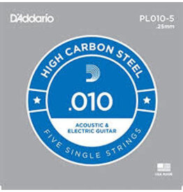 D'Addario D'Addario PL010 Plain Steel Guitar 5 Pack .010