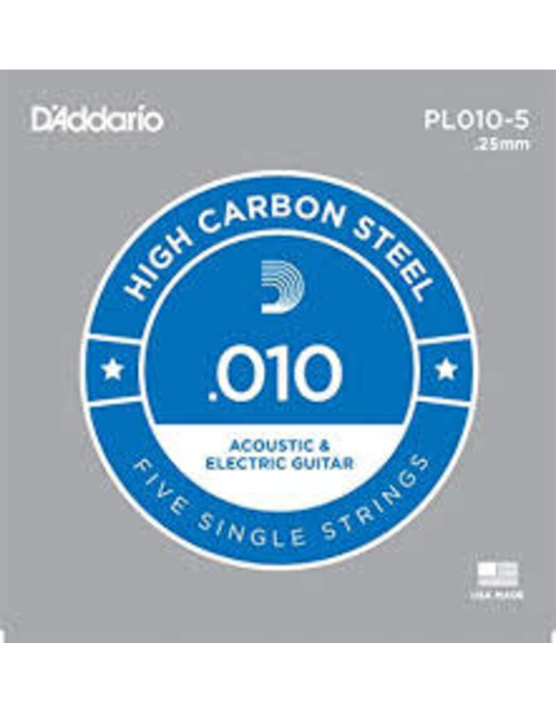D'Addario D'Addario PL010 Plain Steel Guitar 5 Pack .010