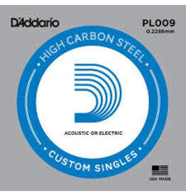 D'Addario D'Addario PL009 Plain Steel Ball End .009 in. (.23 mm) 5 Pack