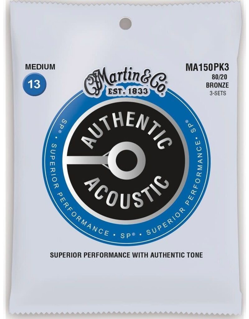 Martin Martin MA150PK3 Authentic Acoustic 80/20 Bronze Guitar Strings Medium Gauge .013 3 Pack