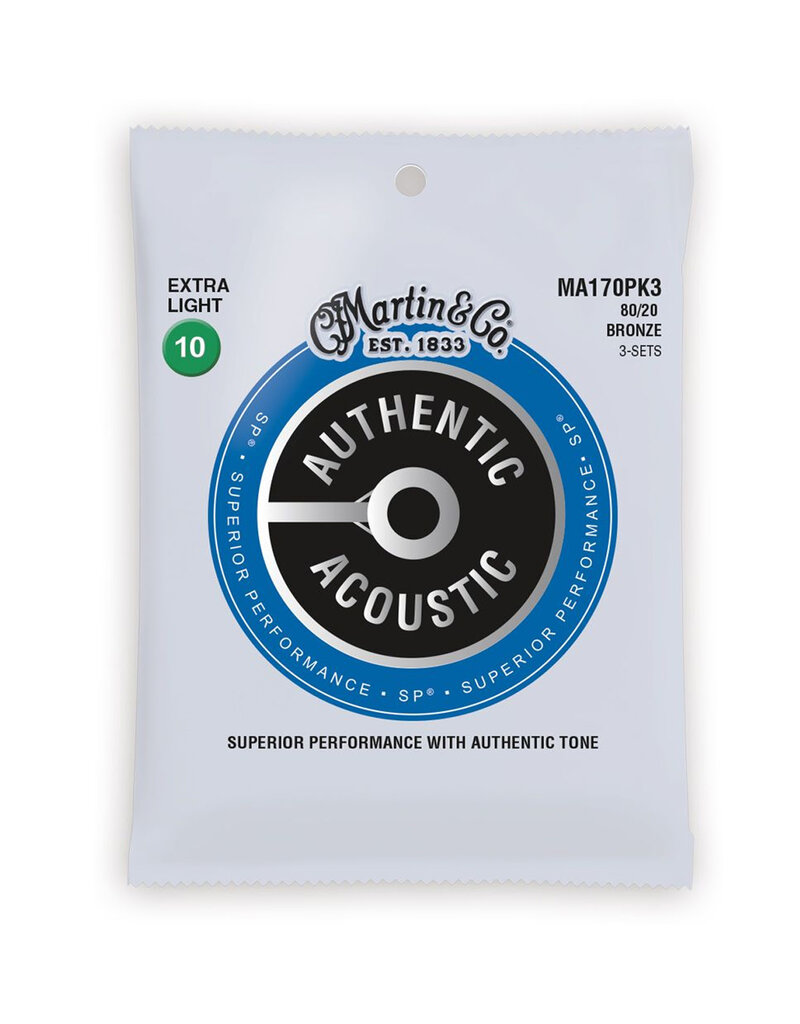 Martin Martin MA1703PK3 SP 80/20 Bronze Authentic Acoustic Guitar Strings Extra Light 3 Pack 10-47