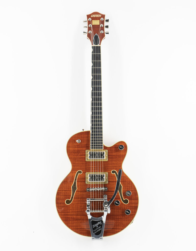Gretsch Used Gretsch G6659TFM Players Edition Broadkaster® Jr. Center Block Single-Cut with String-Thru Bigsby® and Flame Maple, Ebony Fingerboard, Bourbon Stain