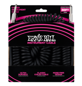 Ernie Ball Ernie Ball 30' Coiled Straight / Straight Instrument Cable - Black