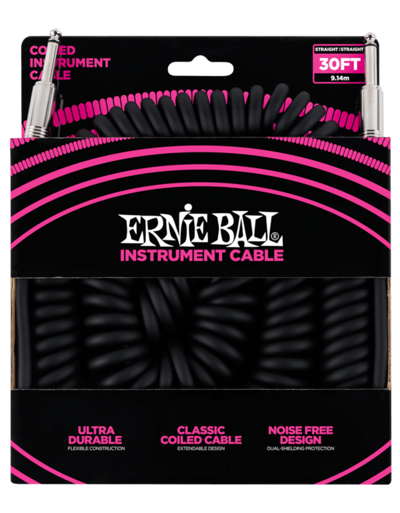 Ernie Ball Ernie Ball 30' Coiled Straight / Straight Instrument Cable - Black
