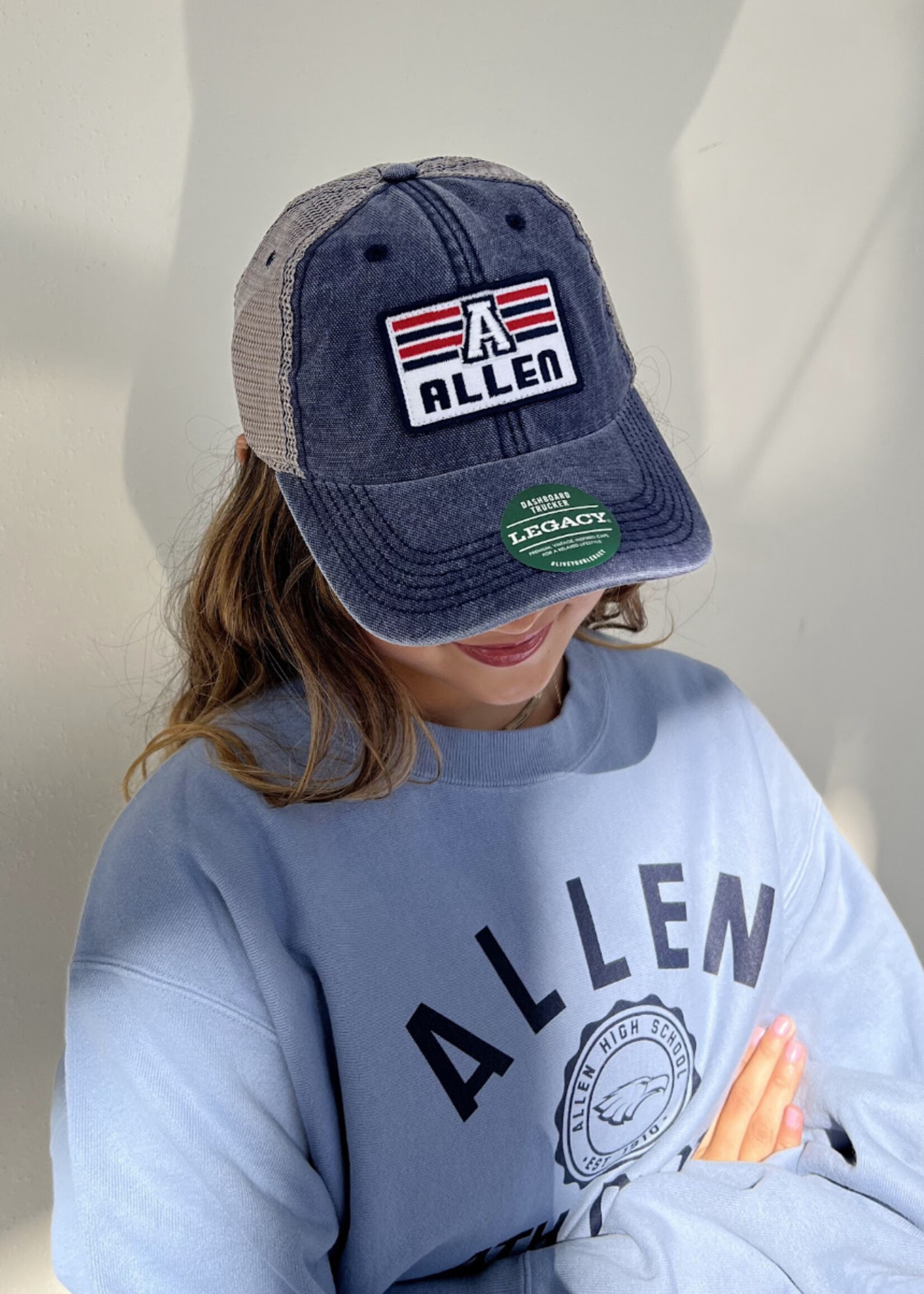 Navy Trucker Hat With Grey Mesh