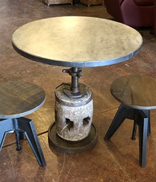 HTD Carnegie Band Saw Teak Stool 15x18.5-24.5