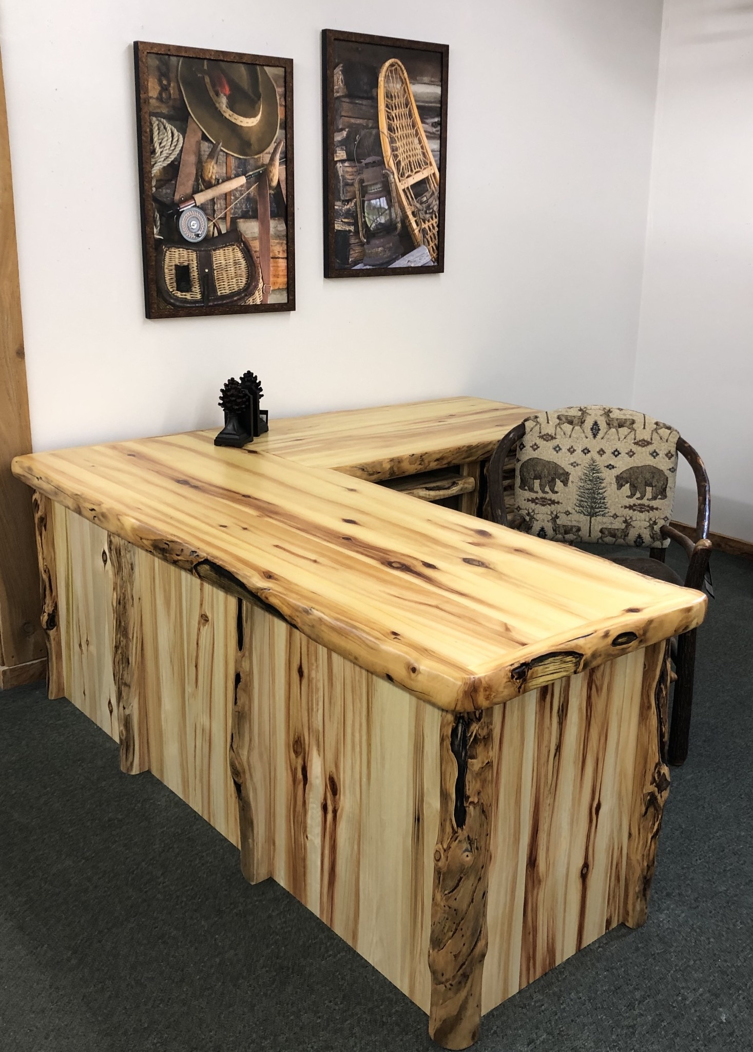 Rustic Log Aspen L Shape Desk Big Bear Furniture