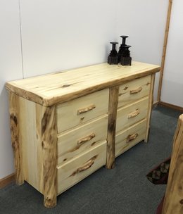 Rustic log Aspen Plain 60" 6 Drawer Dresser