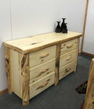 Rustic log Aspen Plain 60" 6 Drawer Dresser