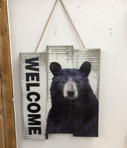 Simpkins-Canterbury Lane Wood Wall Hanging - Welcome Bear