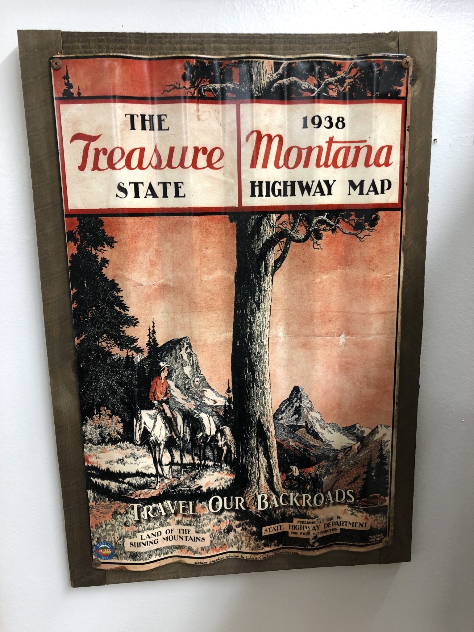 Classic Outdoor Magazines #6 1938 Montana Map  Corrugated 16x24