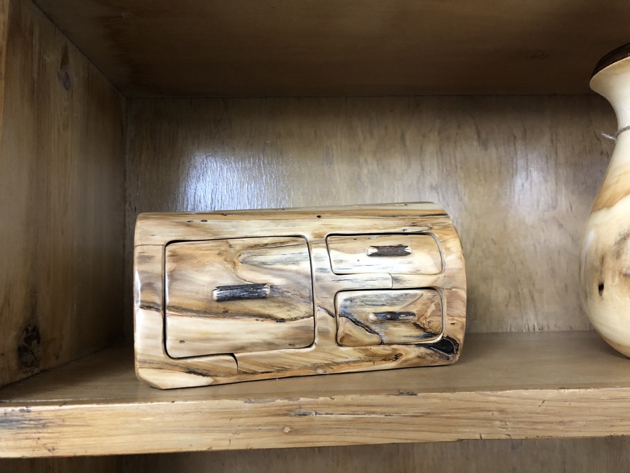 Rustic log 3 Drawer Jewelry Box W/Hidden Drawer