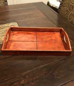 Uma Wood Leather Tray, Small - 16"