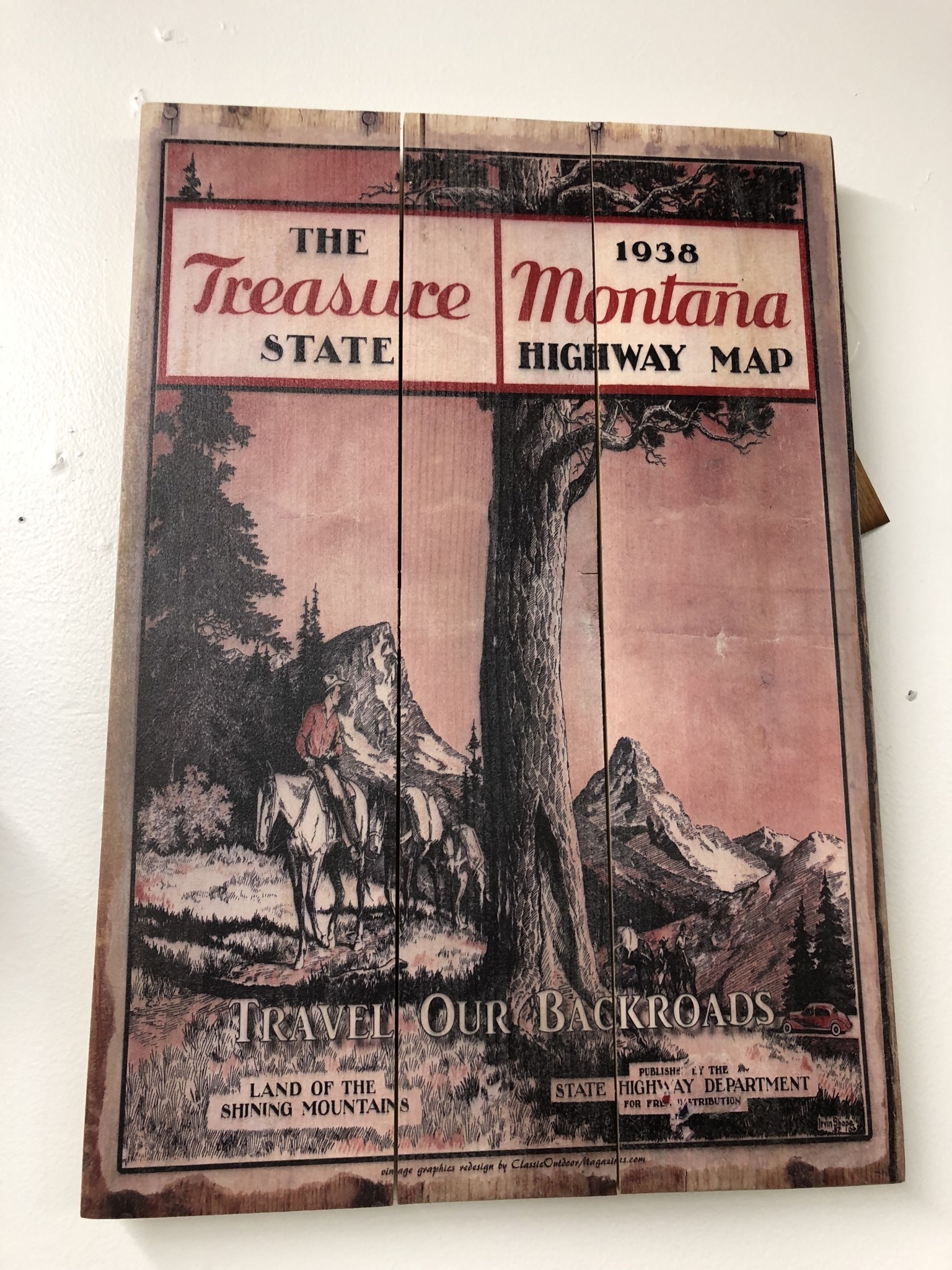 Classic Outdoor Magazines #6 1938 Montana Map  14x20 Wood Sign