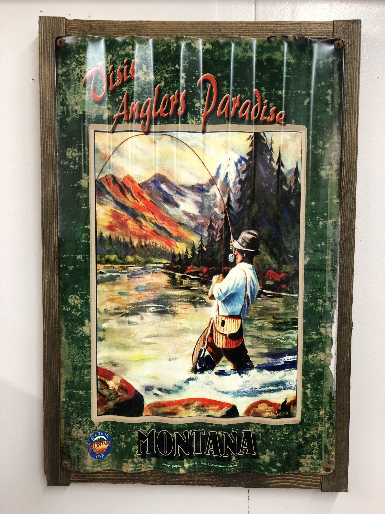 Classic Outdoor Magazines #3  Angler Paradise 16x24 Corrugated Metal/Wood