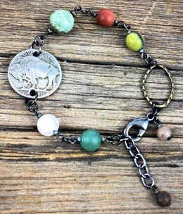 cool water jewelry BC90 Bracelet: Plains Buffalo Nickel/Gemstones cool water jewelry BC90 Bracelet: Plains Buffalo Nickel/Gemstones
